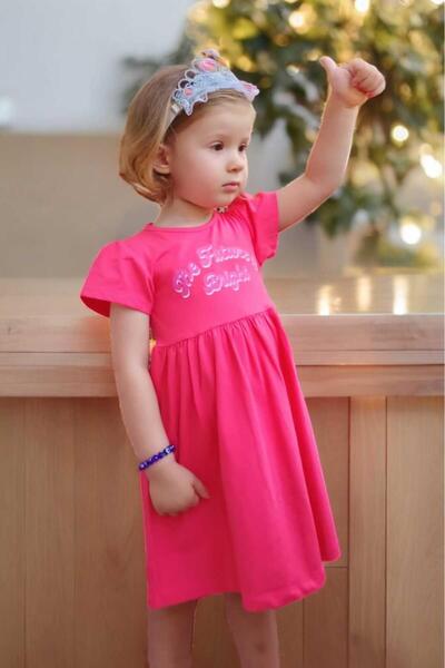 dinamik çocuk Kız Çocuk Baskılı Kısa Kollu Penye Elbise Yazlık