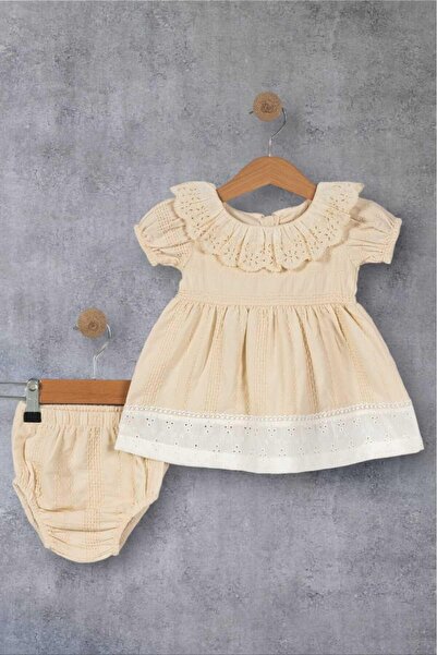 dinamik çocuk Baby Girl Laced Self-patterned Fabric Pantyhose Dress 2 Piece S...