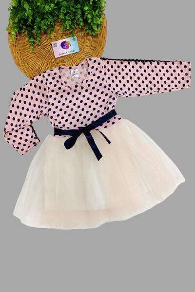 dinamik çocuk Kız Bebek Puantiyeli Kabarık Tütü Elbise Çocuk Uzun Kol Esnek L...