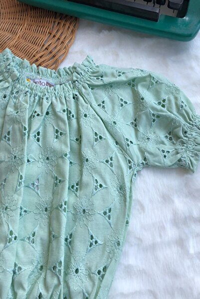 dinamik çocuk Κοριτσίστικη μπλούζα με κέντημα με γιακά μανίκια και ελαστική μέση