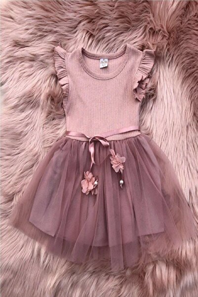 dinamik çocuk Kız Çocuk Gül Kurusu Tül Özel Gün Doğum Günü Günlük Prenses Elbise