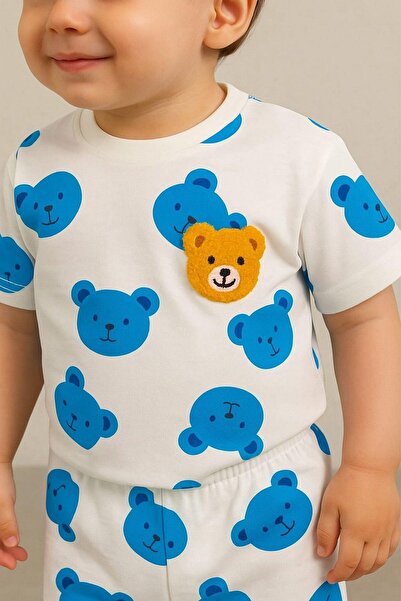 dinamik çocuk 2 csomagos alsó-felső szett hímzéssel és mackóval fiúknak és lányoknak - uniszex nyári, vékony, rövid ujjú