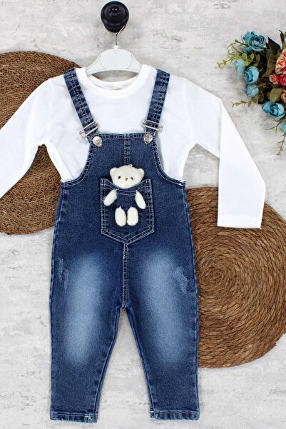 dinamik çocuk 1-4 Years Unisex Badi Teddy Bear Denim Overalls - Adjustable Strap Overalls