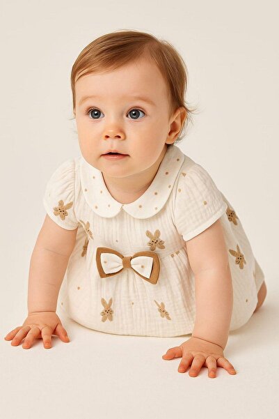 dinamik çocuk Kız Bebek/Çocuk Müslin Kumaş Tavşanlı Büzgü Kol Yazlık Elbise Organik