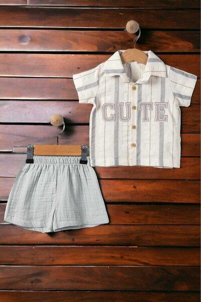 dinamik çocuk Baby Boy/Child Cute Embroidered Muslin Shorts 2-Piece Set Top and Bottom Style Self-patterned Fabric