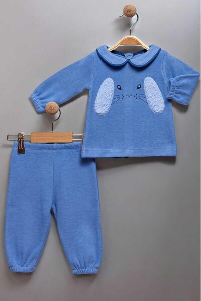 dinamik çocuk Rabbit Embroidered Seasonal Top and Bottom Set of 2 for 0-2 Yea...