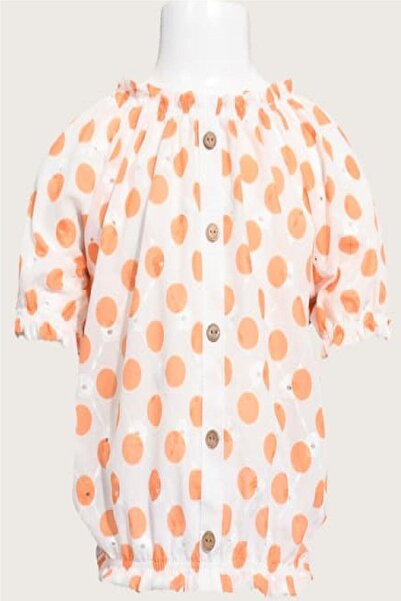 dinamik çocuk Дівчача коротка блузка з гумкою та бродеризацією в горошок