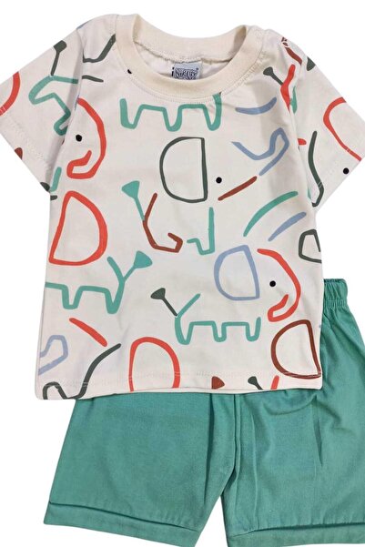 dinamik çocuk Baby Boy Elephant Patterned Colorful Elephant 2-Piece Summer Set Top and Bottom 6-9-12Months