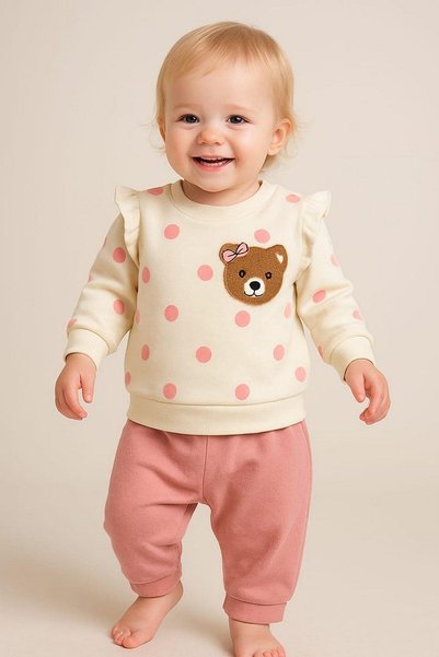 dinamik çocuk Baby Girl/Child Polka Dot Punch Teddy Bear Shoulder Snap Baby S...