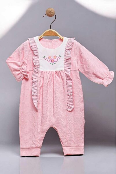 dinamik çocuk Çiçek Nakışlı Alttan Çıt çıtlı Tulum 0-12 ay Kendinden desenli ...