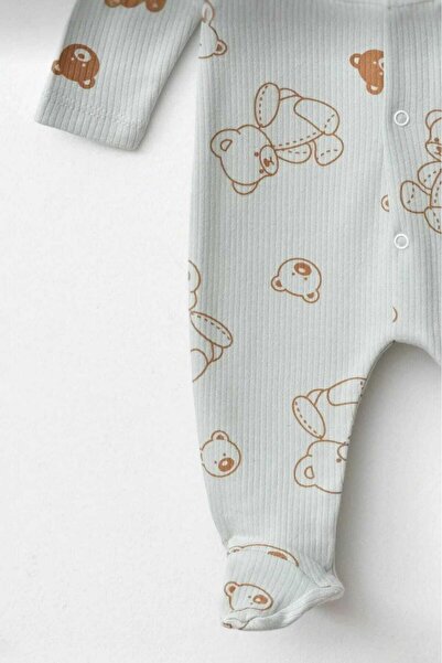 dinamik çocuk Thin Available Jumpsuit with Sober Print - 100% Cotton, 1-3-6 Feet, Booties