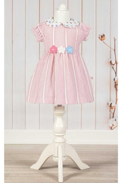 dinamik çocuk %100 Pamuk Kız Bebek/Çocuk Bebe Yaka Çiçekli Büzgü Kol Elbise Organik