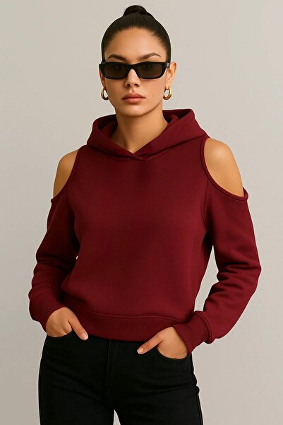 Machetta Women's Open Shoulder Detailed Hooded Sweatshirt