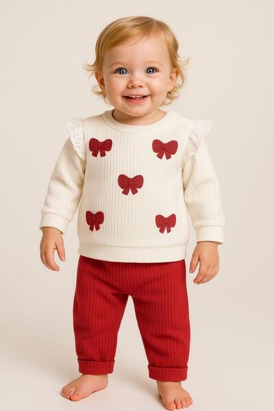 dinamik çocuk Baby Girl 2-3 Season Dress Set Off-The-Shoulder Embroidered Bow 6-9-12 Months