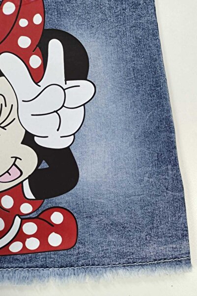 dinamik çocuk 1-5yaş Kız Çocuk Kot Jile Minnie Mouse Baskılı Denim Elbise