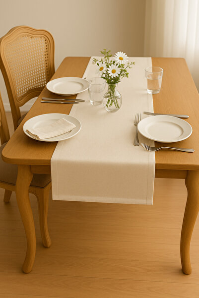 Findify Store Gardenya Linen Cream Runner Luxury Stylish Decorative Tablecloth 35X150 cm