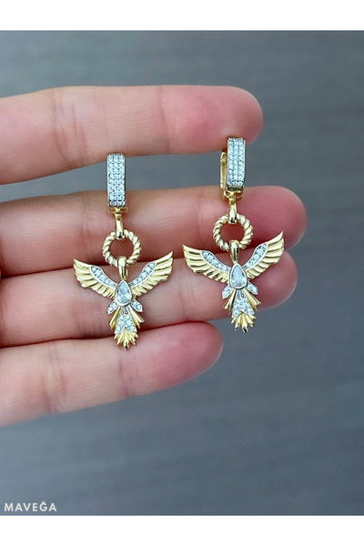 MAVEGA Kadın Kararmaz Çelik Anka Kuşu Zirkon Taşlı Küpe | Altın Renk