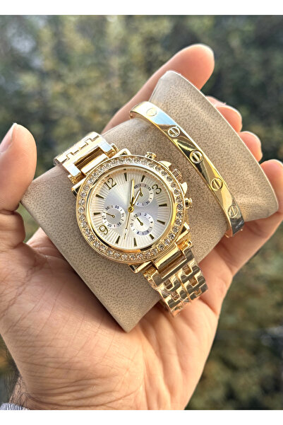 Tulpar Women's Wristwatch with Zircon Stone in Special Box with Bracelet Gift Gold Color