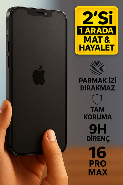 HRB iPhone 16 Pro Max Uyumlu MAT+ GİZLİLİK (HAYALET) 2’si 1 Arada Kaplayan Kı...