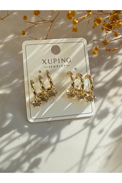 Blotch Zirkon Taşlı Tek çivili 3'lü çoklu görünüm Yıldız Detay Sallantılı Şık...