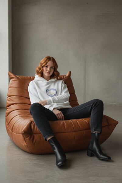 Le'sluette shadow of style Kadın Silly Goose (Ördek) Nakışlı Relaxed Karyoka Dikişli Kapüşonlu Sweatshirt Ekru