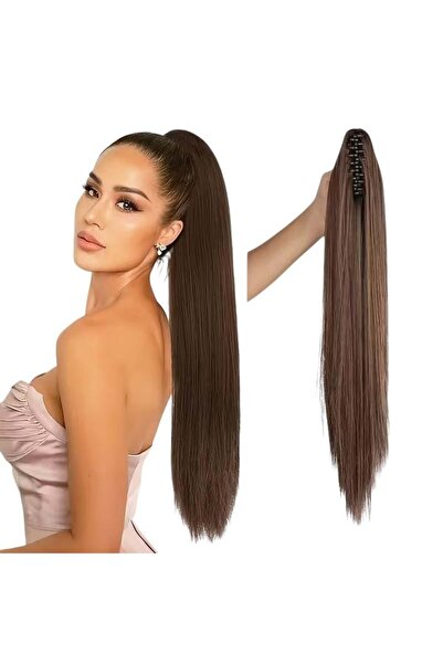 Zeysum Kahverengi Tokalı At Kuyruğu Düz Pençe Klipsli Postiş 60 Cm 120gr Isıy...