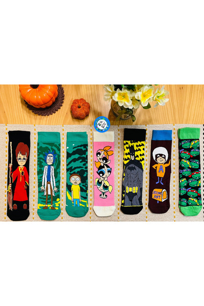 AL Bİ 90LIK ЗАБАВЕН КОМПЛЕКТ ОТ 7 ЧАСТКИ!! Цветни чорапи с шарки на анимацион...