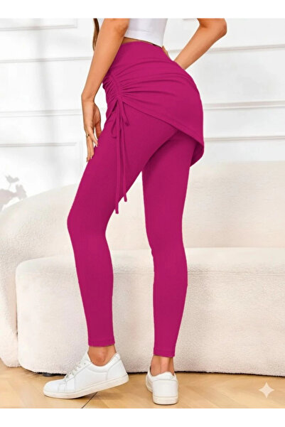 Butik Women's High Waist Side Gathered Bottom Long Camisole Leggings Skirt