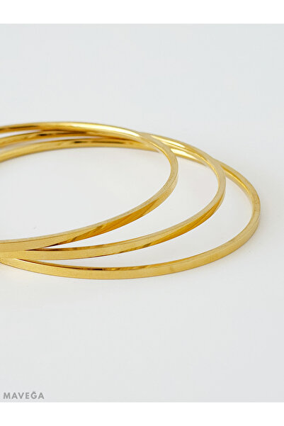 MAVEGA 3'lü Ince Ajda Bilezik | Kararmaz Çelik, Altın Renk