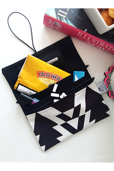 Kirpiwork Siyah Kanvas Tütün Çantası