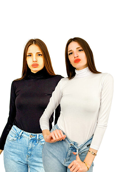 Betimoda Γυναικείο μακρυμάνικο πλήρες λαιμό Lycra χτενισμένο βαμβακερό Badi 2 τεμαχίων Μικτό χρώμα