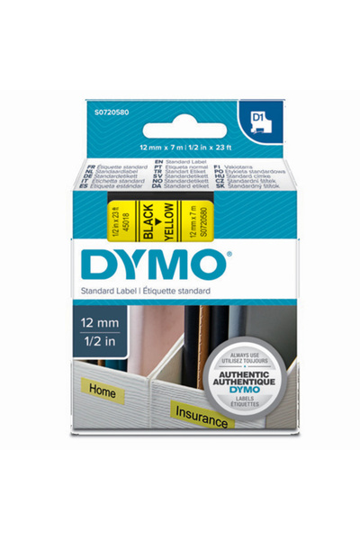 Dymo D1 Şerit Standart 12 MMx7 MT Sarı Üzerine Siyah 45018 S0720580