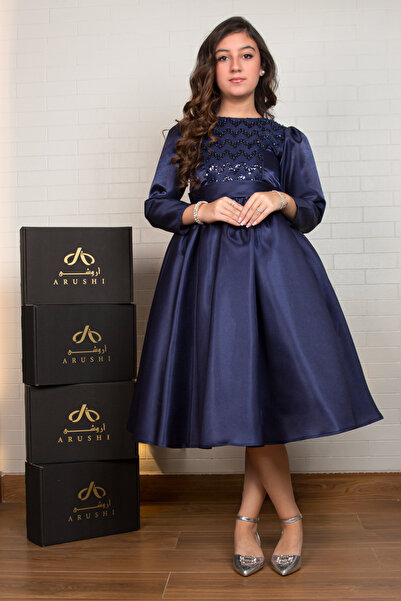 arushi فستان بناتي السن المحير توركادو أزرق داكن مع تطريز بالترتر