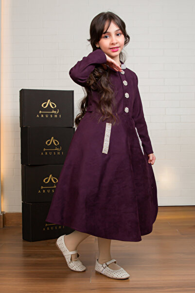 arushi Girls' Winter Lilac Dress with Elegant Crystal Decoration