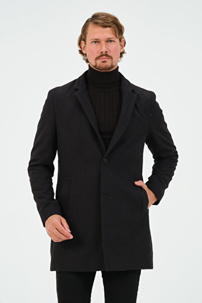 Bonesti Ανδρικό παλτό με λεπτή εφαρμογή μαύρο κασμίρ