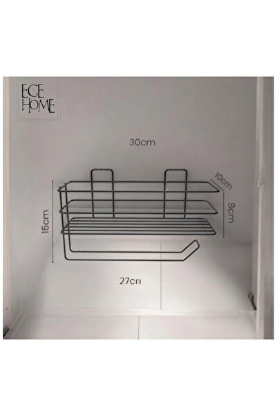 EGE HOME STORE Yapışkanlı raflı rulo havluluk peçetelik havlu kagıtlık siyah banyo mutfak düzenleyici raf