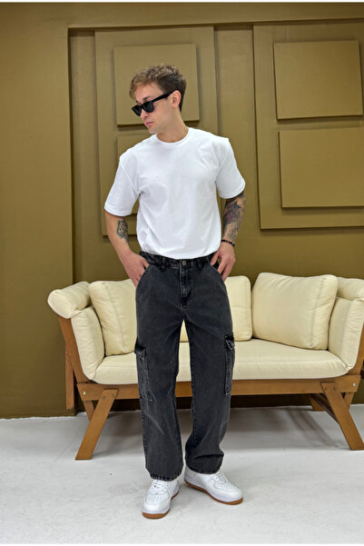 corfixman Baggy Gri Taşlama Kargo Cepli Pantolon