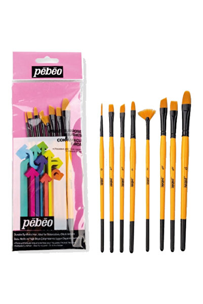 Pebeo Fırça Seti Yelpaze-Kesik Uç-Sulu Boya-Çizgi 8 Lİ SET-4