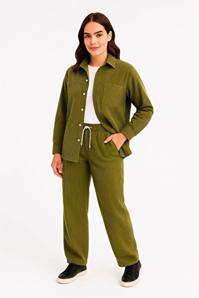 ARONA Mdb Velvet Oversized Set – Shirt and Pants Two-Piece, Smoked Corduroy Elegance, Comfortable and Elegant Posture