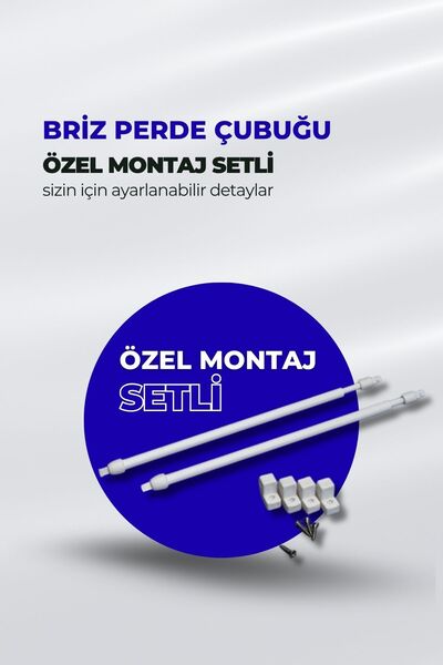 Kornişsan Briz Perde Çubuğu Mutfak, Balkon Cam Özel Montaj Seti 80-100 cm