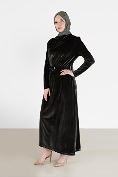 Alvina BELİ KUŞAKLI KADİFE ELBİSE 42416