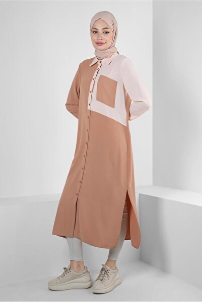 Alvina TWO COLOR BUTTON TUNIC WITH SIDE SLIT 43730