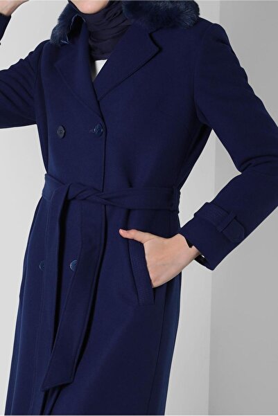 Alvina Fur Detailed Belted Coat 90414