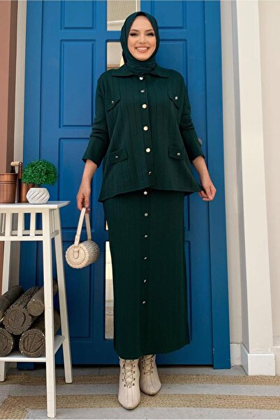 TRENDTESETTÜR KADIN YEŞİL (ZÜMRÜT) TRİKO ETEKLİ TAKIM T 60332