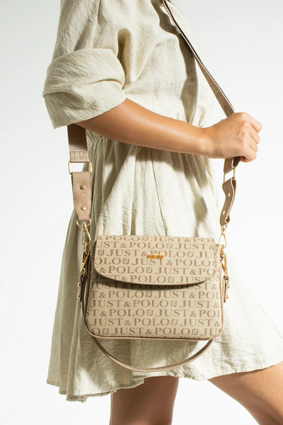Just Polo Women's Sand 2 Compartment Shoulder Bag Monogram 2197mh