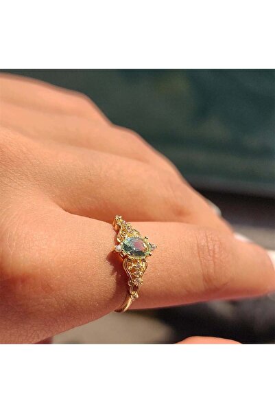 FasekGold Fox Love Su Yeşili Evlilik Teklifi Prenses 925 Ayar 0.50 Karat Gümüş Yüzük