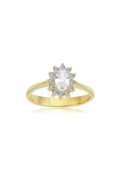 FasekGold Evlilik Teklifi Altın Yüzük - 14 Ayar Altın 1.10 Ct Zirkon Taş Antu...