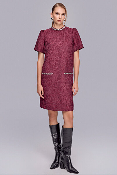 Naramaxx Bordo Dokulu Elbise