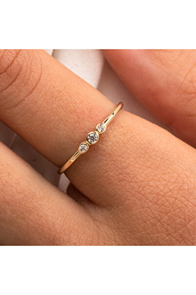 FasekGold Tria Altın Yüzük - 14 Ayar Altın Minimal Tasarım Yüzük - Hediyelik,...