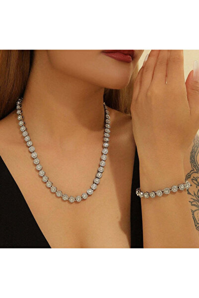 Pursehuit Colier de tenis de lux, culoare argintie, cu pietre de zirconiu, Au...